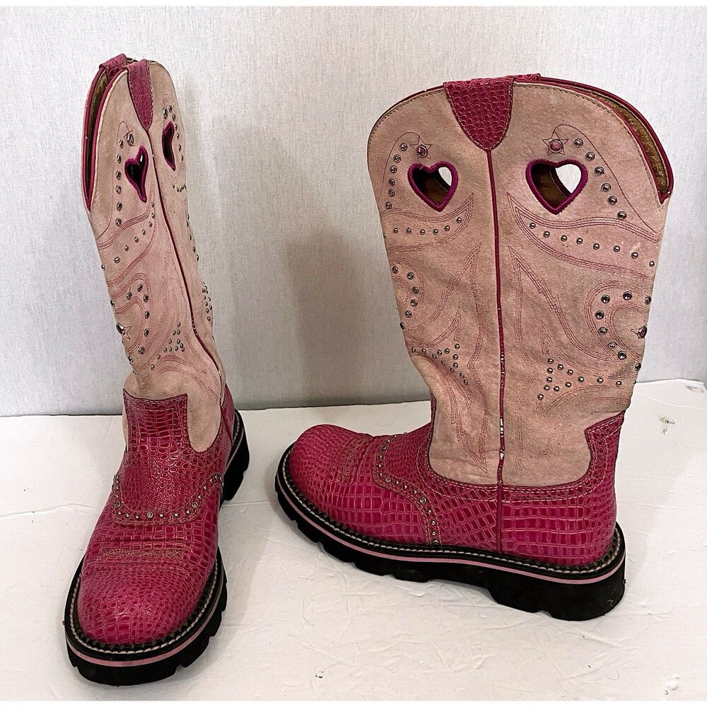 Ariat Pink Patent Leather Fatbaby Women's Size 8.5B Cowgirl Boots GUC - Picture 3 of 11